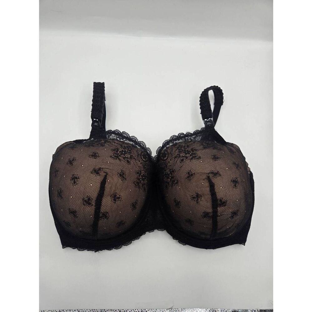Le Mystere Sexy Mama Nursing Bra Size 38G Black Lace Underwire